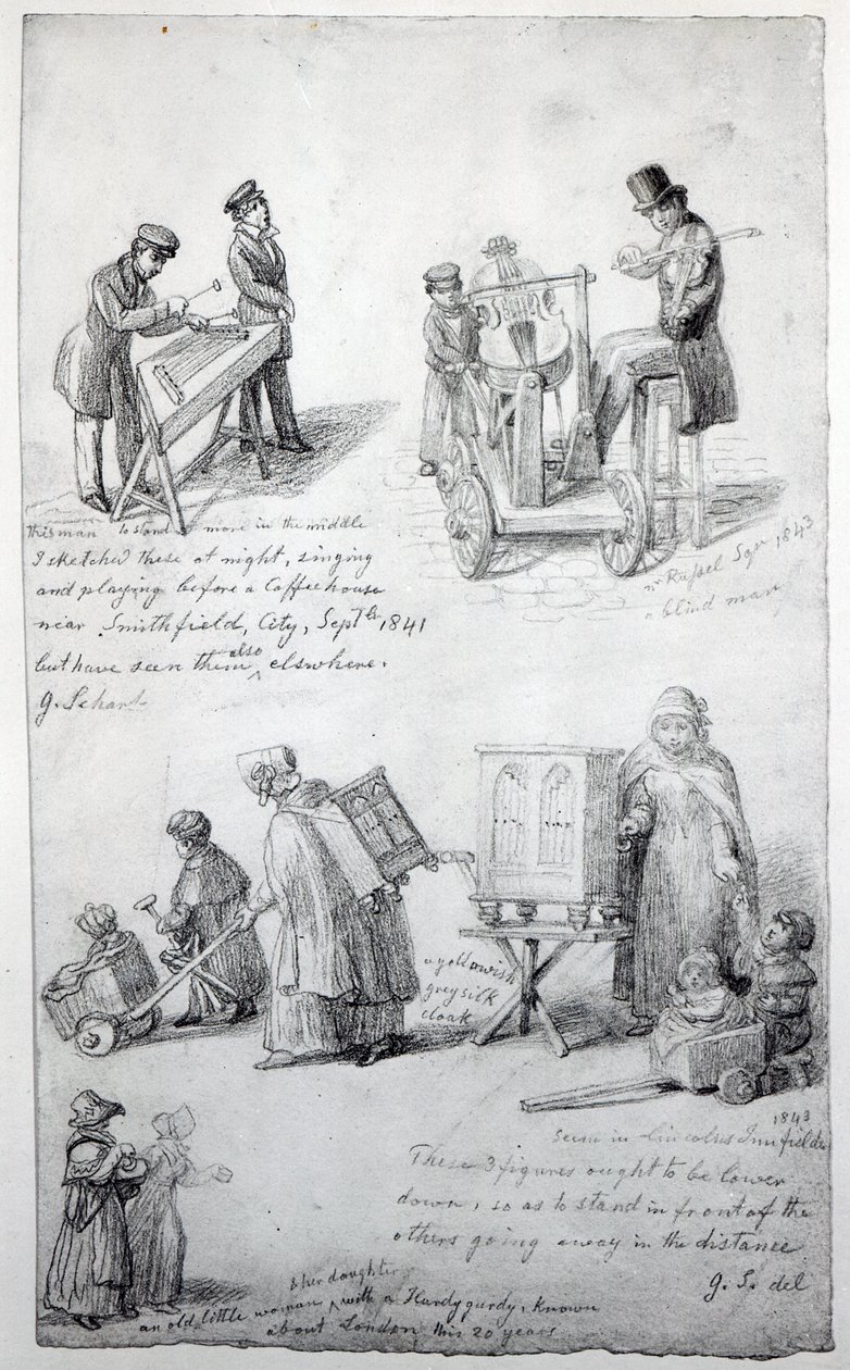 موسيقيون في شوارع لندن ، 1841-1843 بواسطة جورج سنر شارب