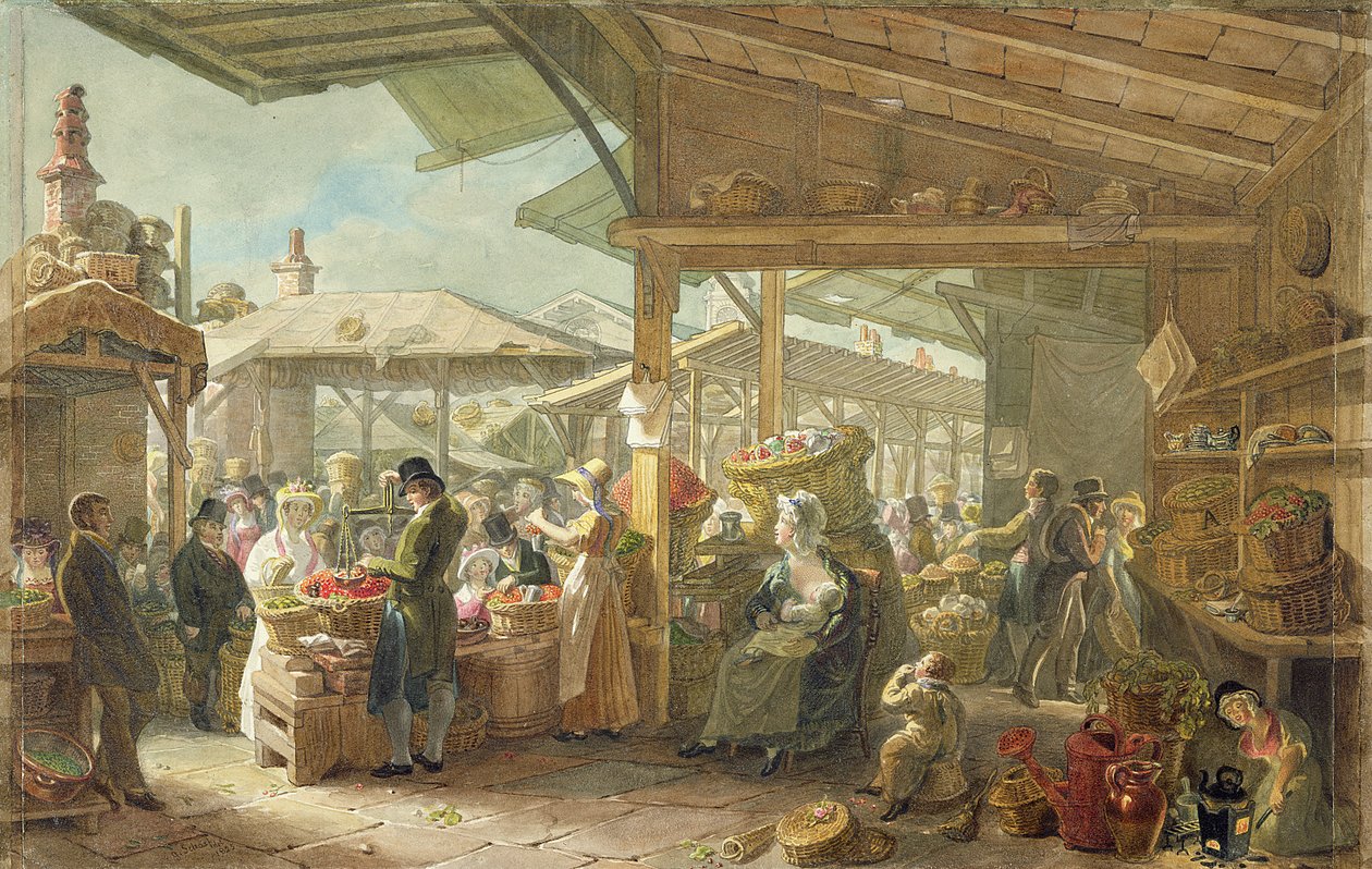 سوق أولد كوفنت جاردن ، 1825 بواسطة جورج سنر شارب
