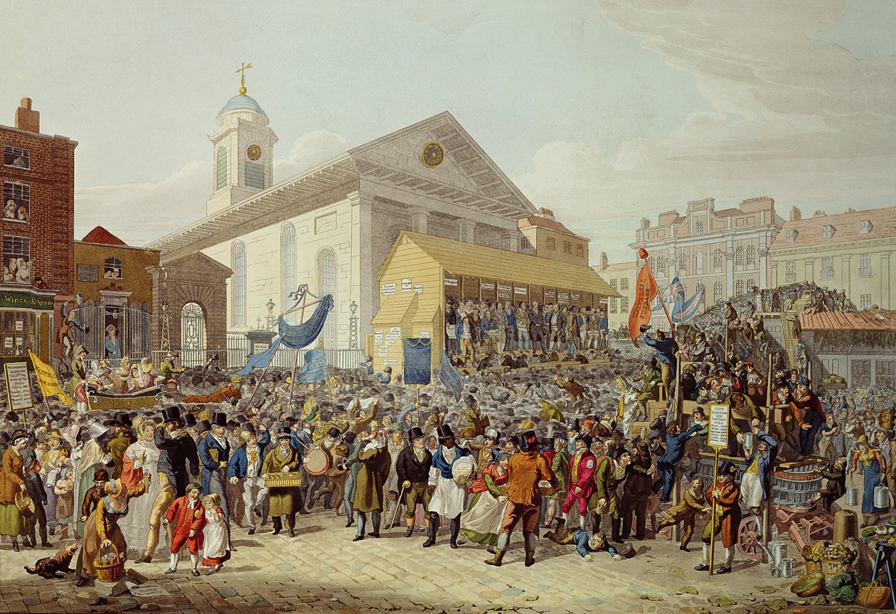 تمثيل انتخاب أعضاء البرلمان في وستمنستر ، 1818 بواسطة جورج سنر شارب