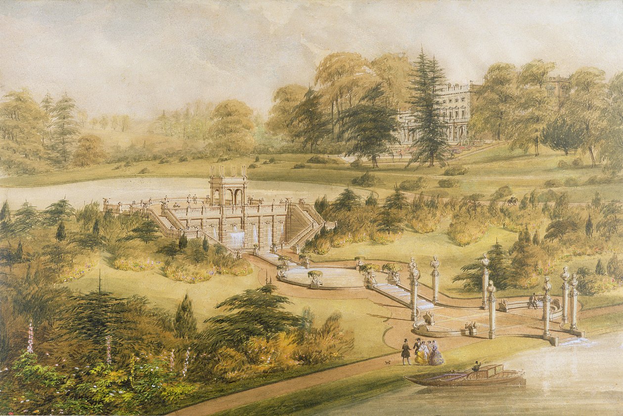 تصميم لـ Cowley Manor ، c.1860 (مرحاض ، قلم وحبر على ورق) بواسطة جورج سومرز كلارك