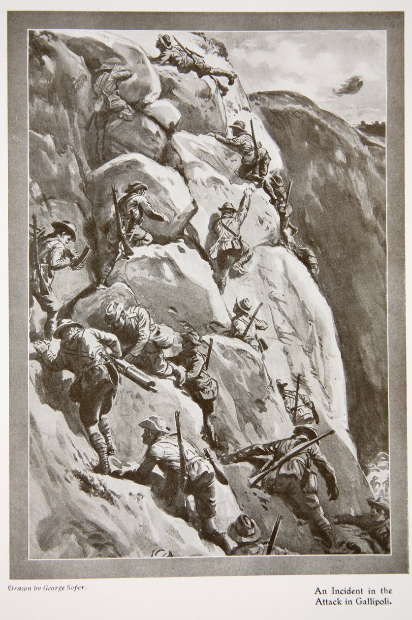 حادثة في الهجوم على جاليبولي ، من "عام 1915: سجل الإنجازات والأحداث البارزة" ، 1915 بواسطة جورج صوبر