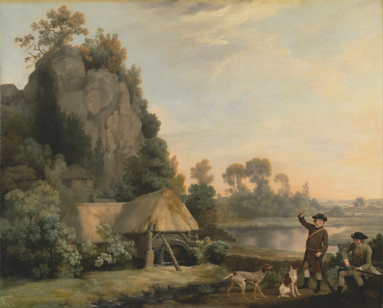 رجلان ينطلقان في التصوير ، مع إطلالة على Creswell Crags ، تم التقاطها على الفور بواسطة جورج ستابس