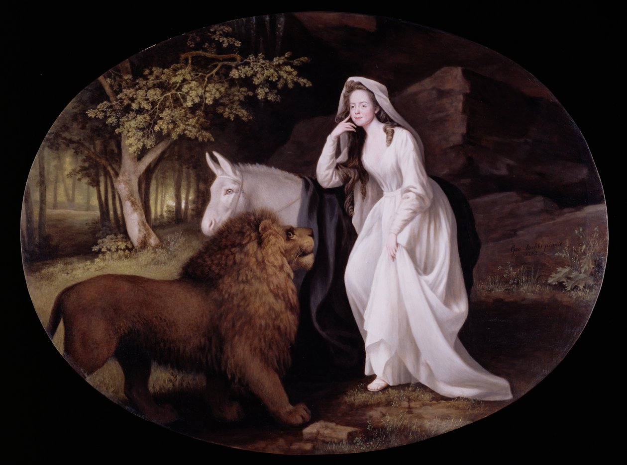 أونا والأسد (Isabella Saltonstall مثل Una in Spenser&39;s &39;Faerie Queene&39;) ، 1782 (طلاء المينا على لوحة خزفية) بواسطة جورج ستابس