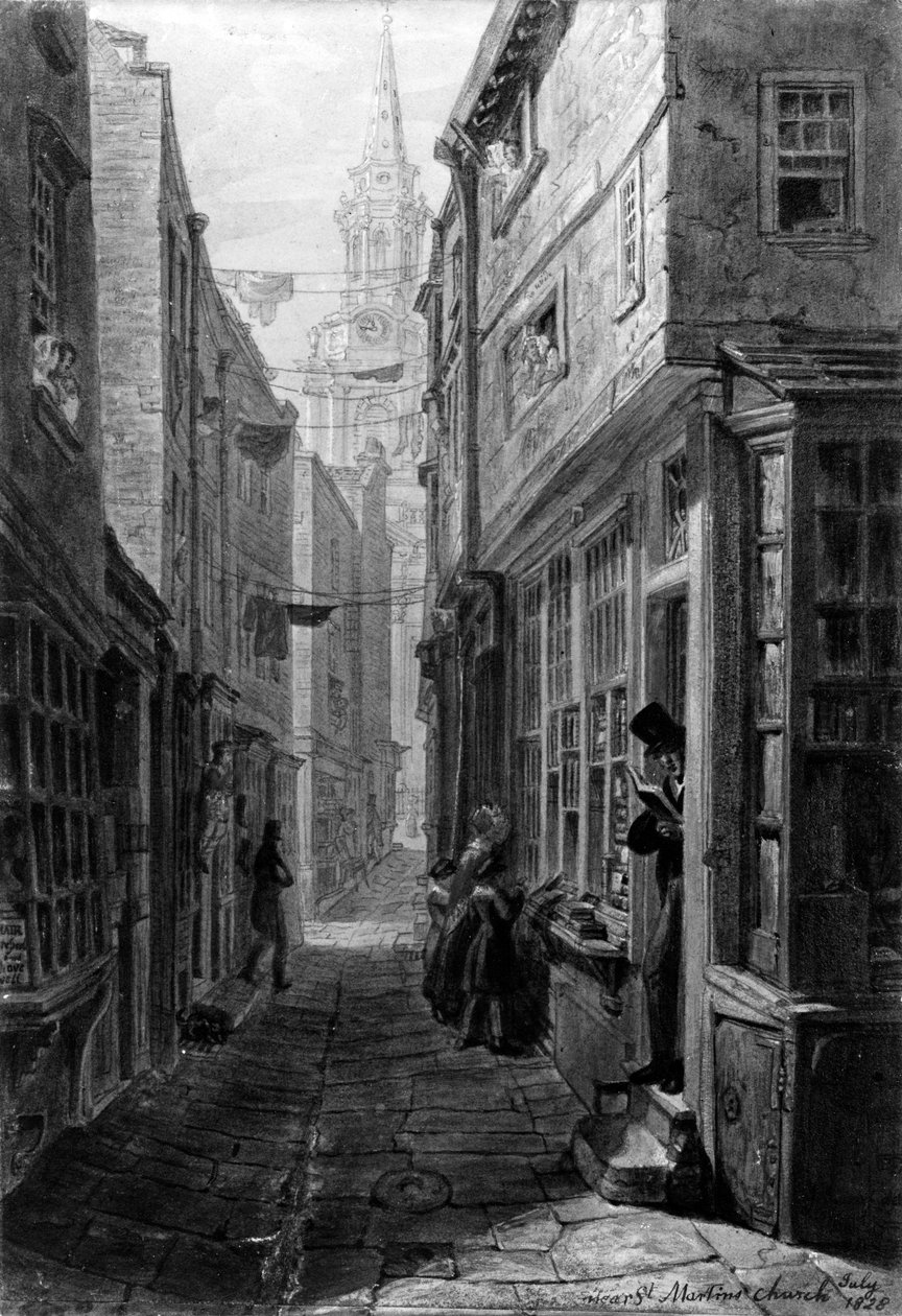 تشرش لين بالقرب من سانت مارتن في الحقول في لندن ، 1828 (الطباعة الحجرية) بواسطة جورج الأكبر شارب