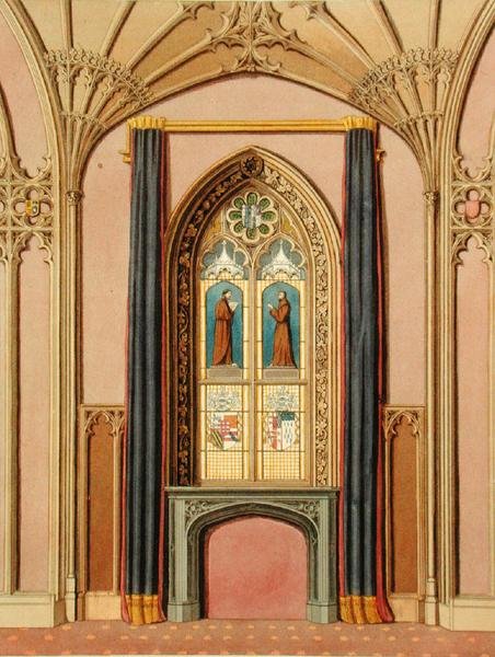 نافذة في معرض سانت مايكل ، من "الرسوم التوضيحية الرسومية والأدبية من Fonthill Abbey" لجون بريتون ، وحفر بواسطة H. Shaw بواسطة جورج (بعد) كاترمول