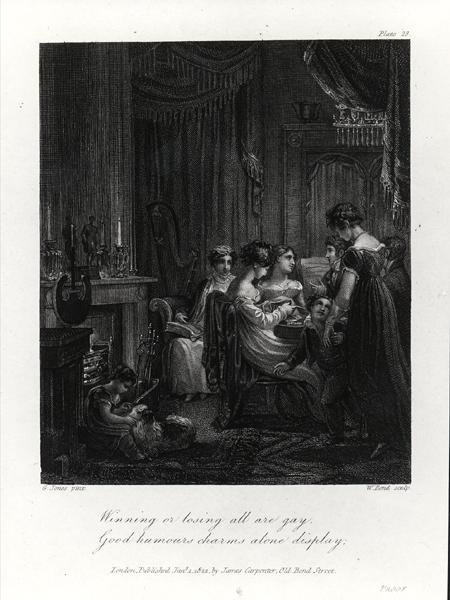 مشهد محلي ، من "اليوم الاجتماعي" لبيتر كوكس ، نقش ويليام بوند ، نُشر عام 1822 (نقش) (صورة بالأبيض والأسود) بواسطة جورج (بعد) جونز
