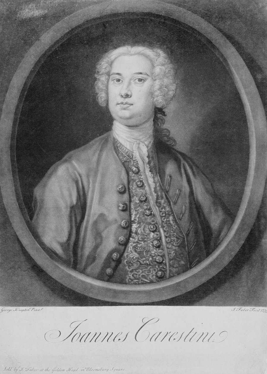صورة لجوانيس كارستيني (1705-60) ، كاستراتو إيطالي ، نقشها جون فابر (1684-1756) بواسطة جورج (بعد) كنابتون