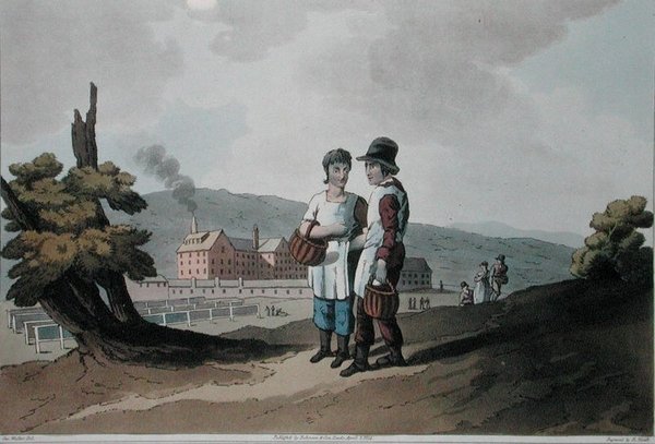 أطفال المصنع ، من "زي يوركشاير" نقش بواسطة روبرت هافيل (1769-1832) 1814 (ليثو ملون) بواسطة جورج (بعد) ووكر