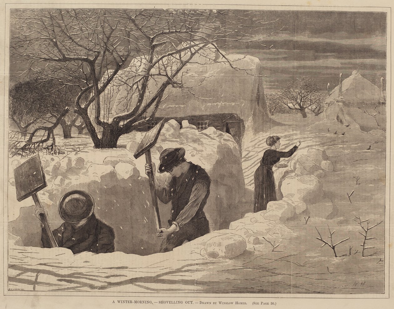 A Winter-Morning ، - Shoveling Out ، نُشر عام 1871. بواسطة جورج أفيري