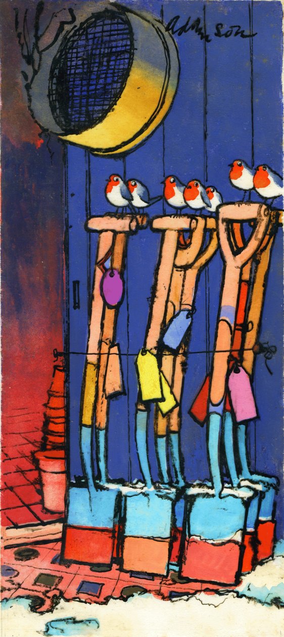 Robins and Spades ، 1970s (حبر هندي على الشفافية فوق الغواش على البطاقة) بواسطة جورج آدمسون