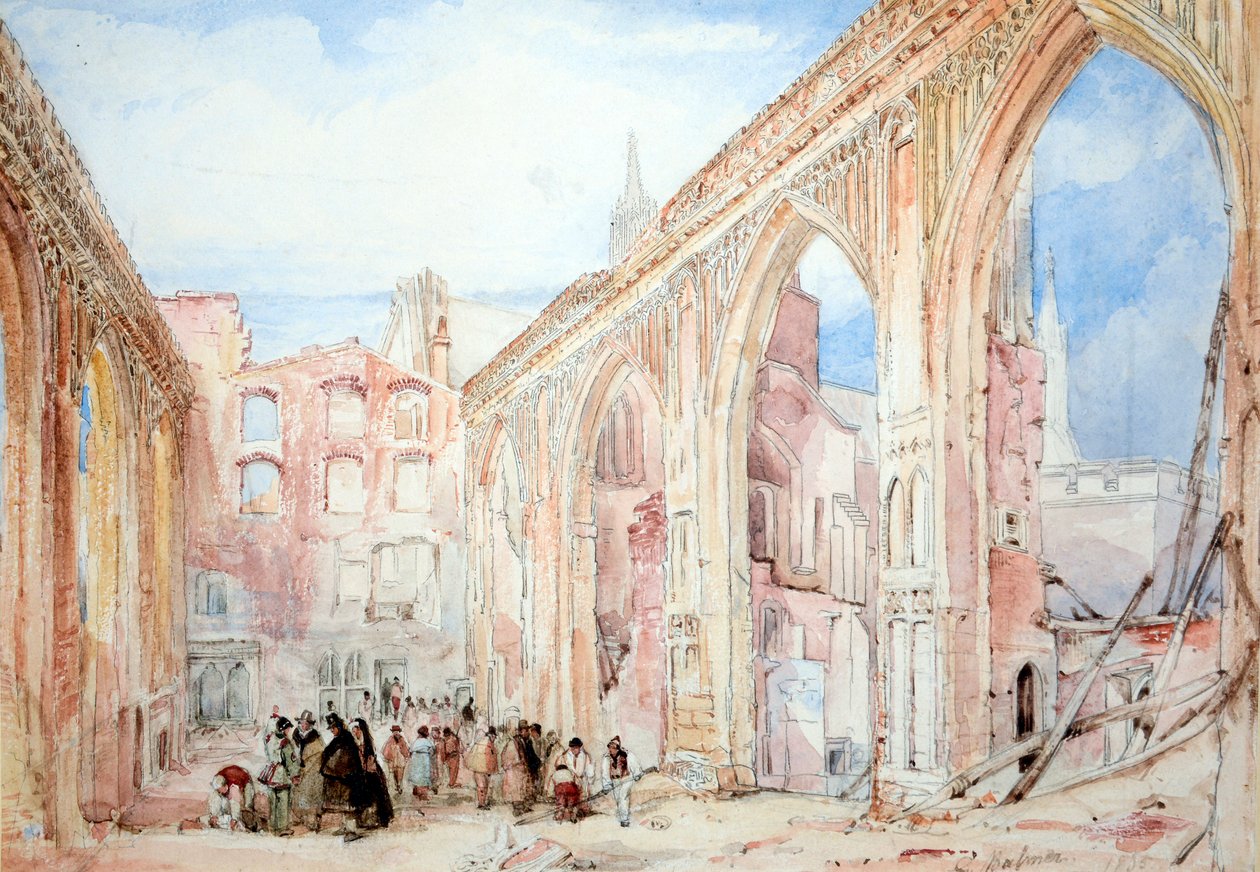 بقايا مجلس العموم بعد الحريق الذي اندلع في نوفمبر 1834 بواسطة جورج بالمر