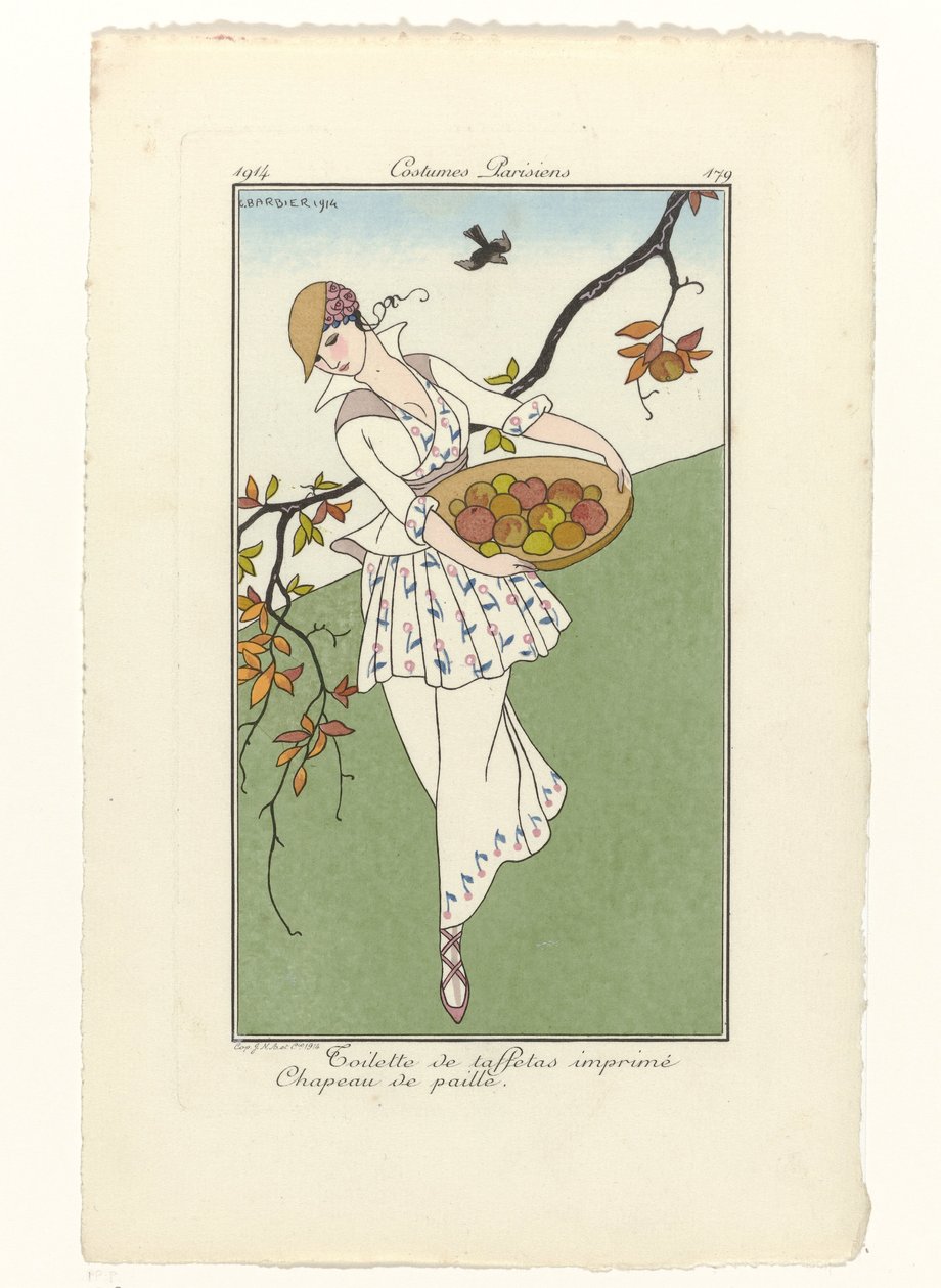 Journal des Dames et des Modes، Costumes Parisiens، 1914، No. 179: مراحيض في قماش التفتا (...) بواسطة جورج حلاق