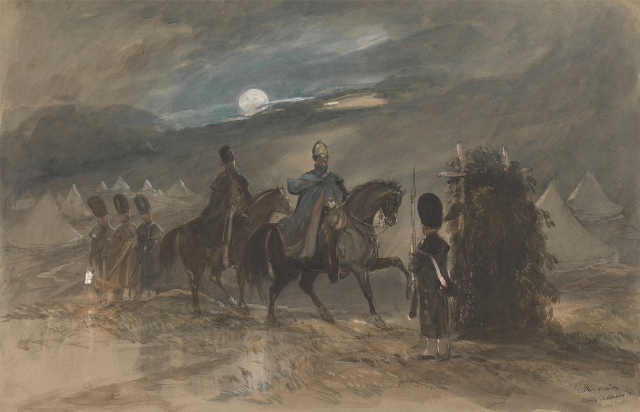 معسكر في شوبهام ، 1853 مع الضباط والحراس بواسطة جورج بريانت كامبيون