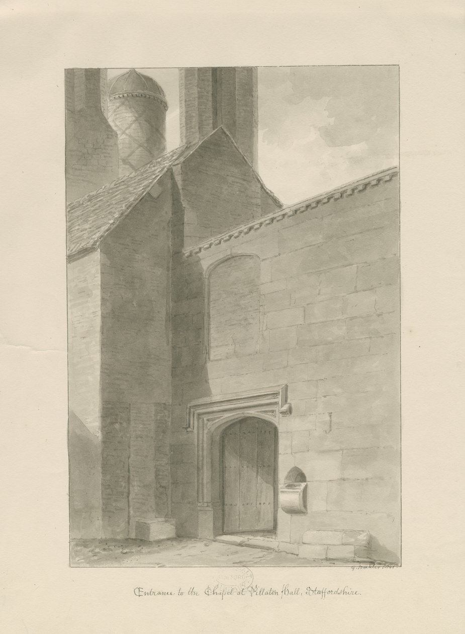 Pillaton Hall - Chapel Entrance: sepia drawing بواسطة جورج باكلر