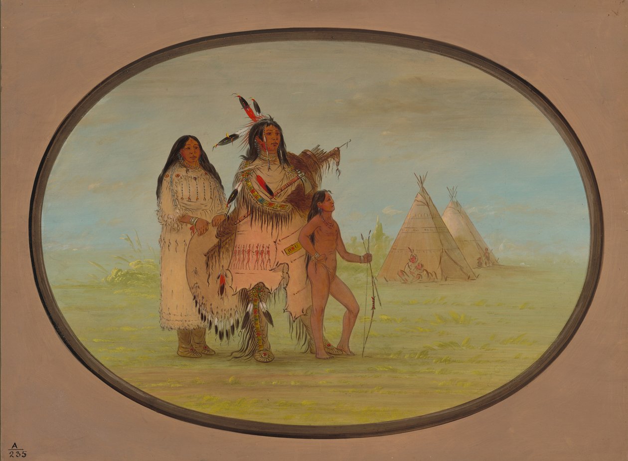 A K'nisteneux Warrior and Family، 18611869. بواسطة جورج كاتلين