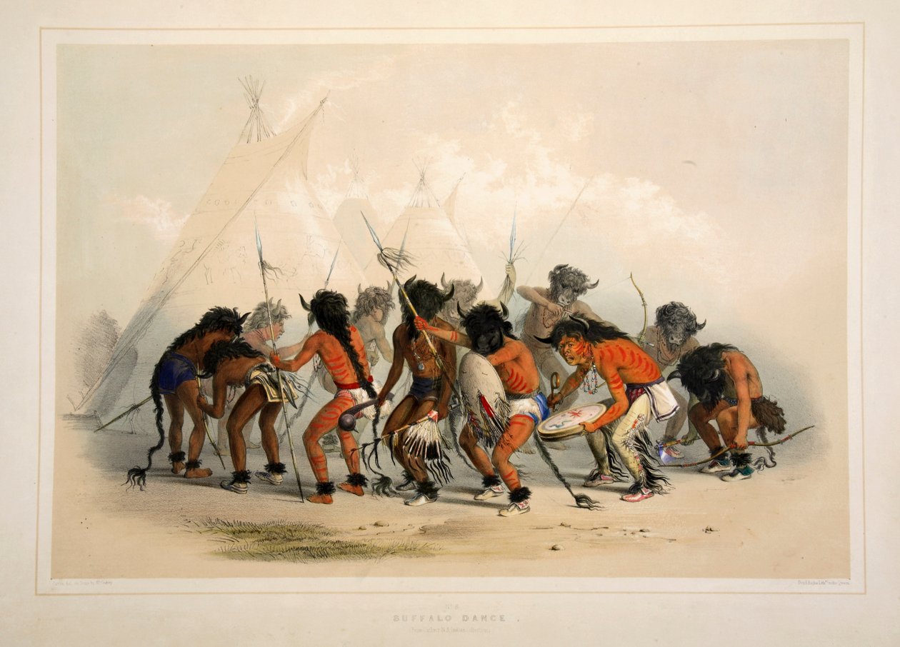 رقصة الجاموس ، حانة. 1845 طباعة حجرية ملونة. بواسطة جورج كاتلين