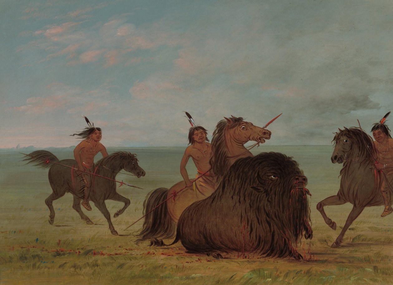 Camanchees Lancing a Buffalo Bull، 18611869. بواسطة جورج كاتلين