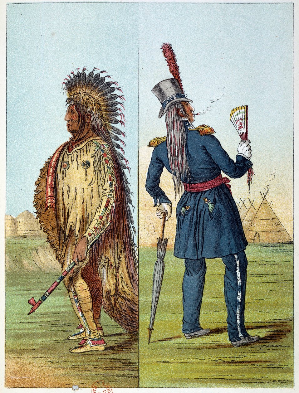 هنود أمريكا: الهندي assiniboin vetu في الجيش في جيوب زجاجتين من الحكمة. رسم جورج كاتلين (1794-1872) بواسطة جورج كاتلين