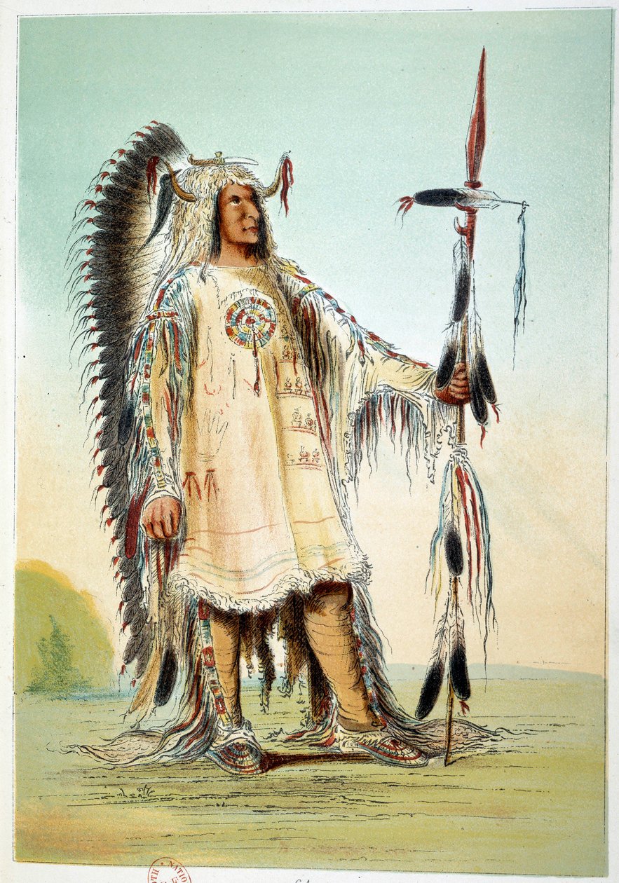 هنود أمريكا: Mah-To-Toh-Pa (Mah To Toh Pa) ، ثوب رئيس Mandan الثاني. رسم جورج كاتلين (1794-1872) بواسطة جورج كاتلين