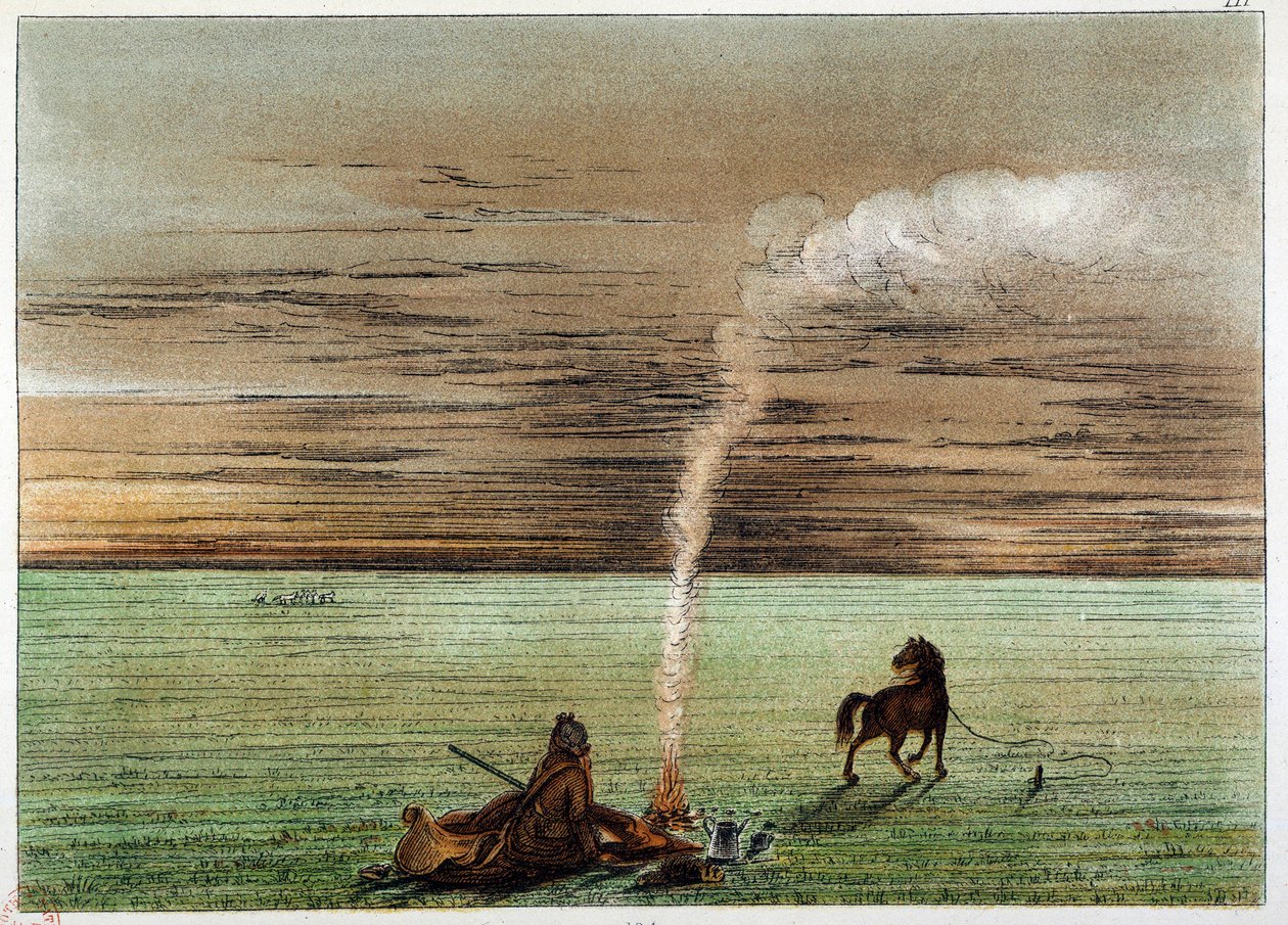 هنود أمريكا: رسم كاتلين بنفسه مع حصانه تشارلي. رسم جورج كاتلين (1794-1872) بواسطة جورج كاتلين