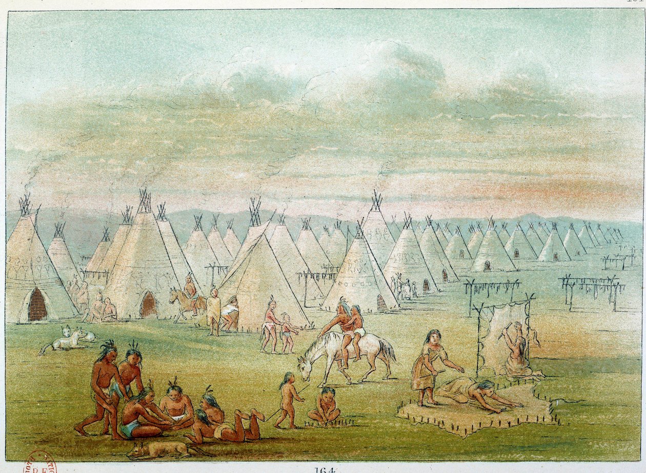 هنود أمريكا: قرية commanche الخيام مصنوعة من جلود البيسون. رسم جورج كاتلين (1794-1872) بواسطة جورج كاتلين