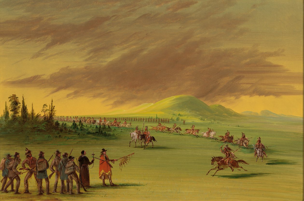 لا سال يلتقي بحفلة حرب من هنود سينيس في مرج تكساس. 25 أبريل 1686 ، 18471848. بواسطة جورج كاتلين