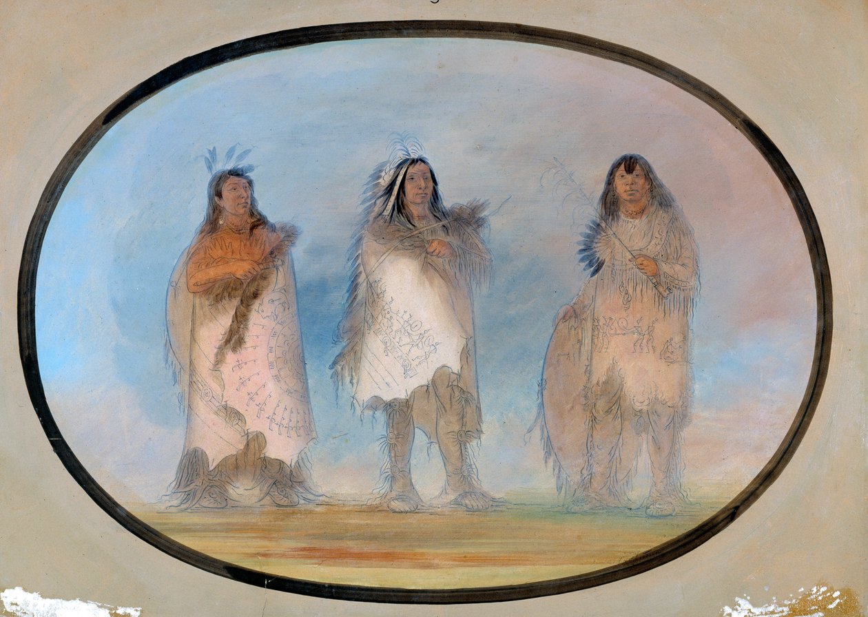 Little Bear ، Steep Wind ، The Dog ، ثلاثة محاربين متميزين من قبيلة Sioux ، كاليفورنيا. 1865-1871. بواسطة جورج كاتلين