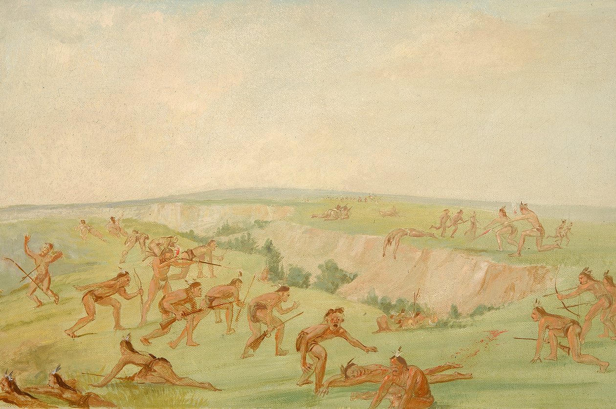 ماندان يهاجم حزب أريكارا ، 1832-1833. بواسطة جورج كاتلين