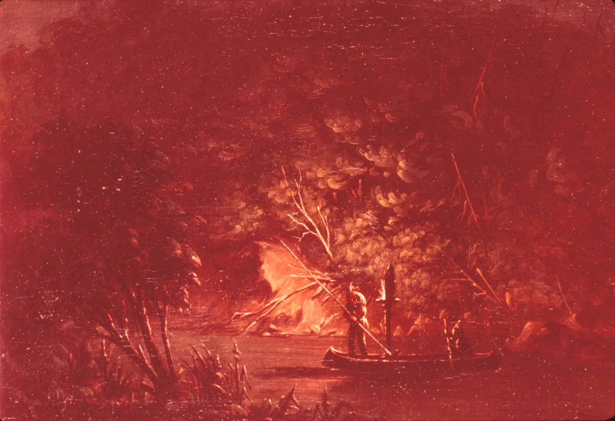Ojibwe Spearing Salmon بواسطة Torchlight ، 1846-1848. بواسطة جورج كاتلين