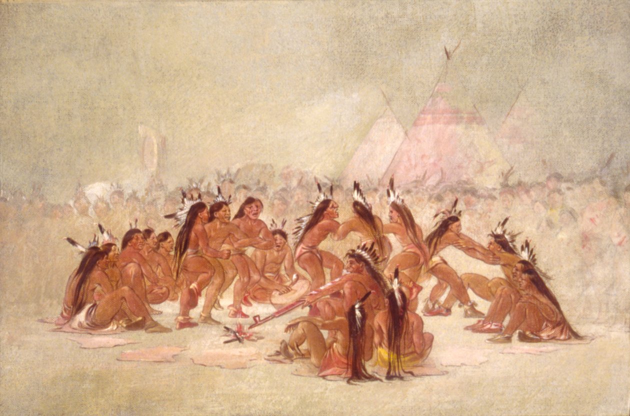 رقصة الأنابيب ، Assiniboine ، 1835-1837. بواسطة جورج كاتلين