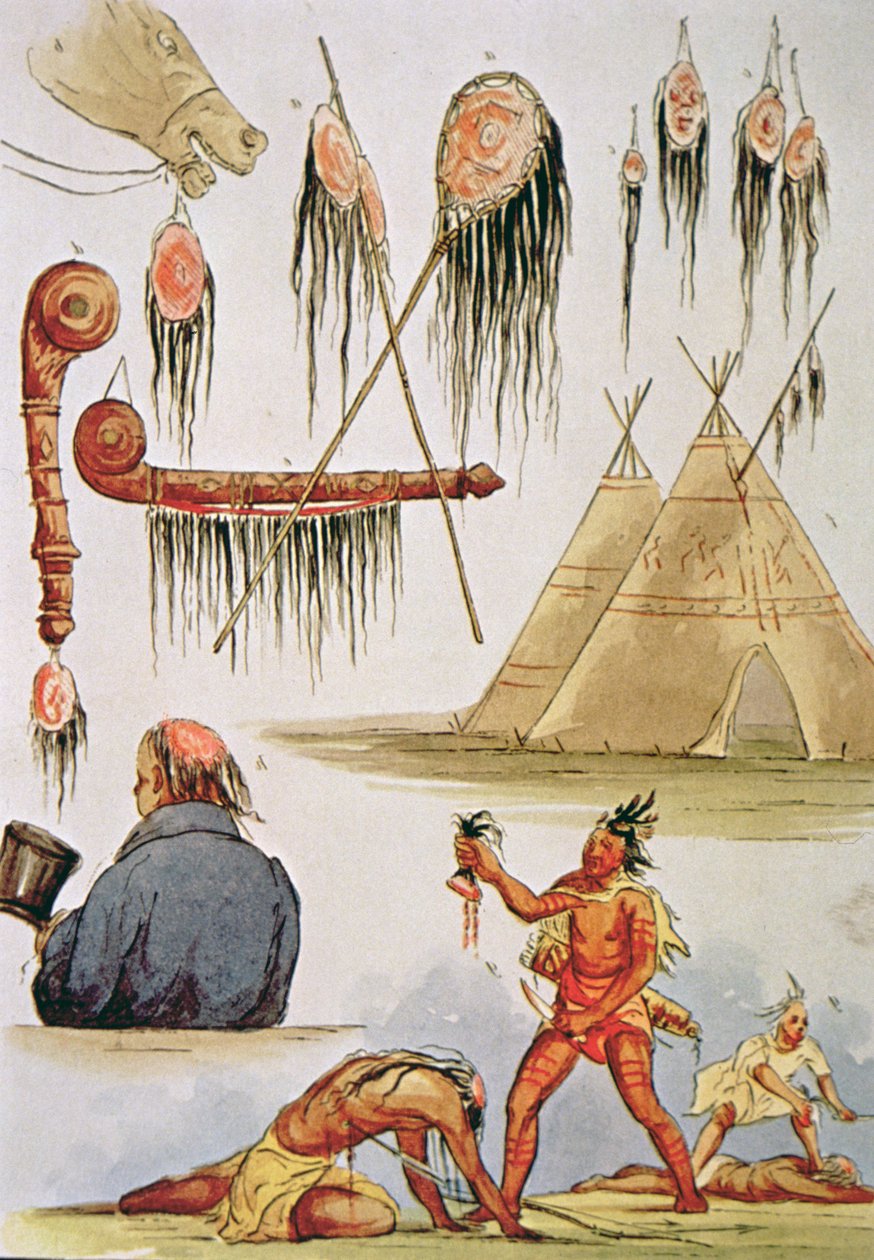 Scalping and decorative use of scalps (watercolor on paper) بواسطة جورج كاتلين