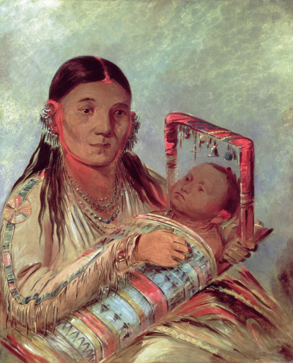 Sioux mother and baby, c.1830 (oil on canvas) بواسطة جورج كاتلين