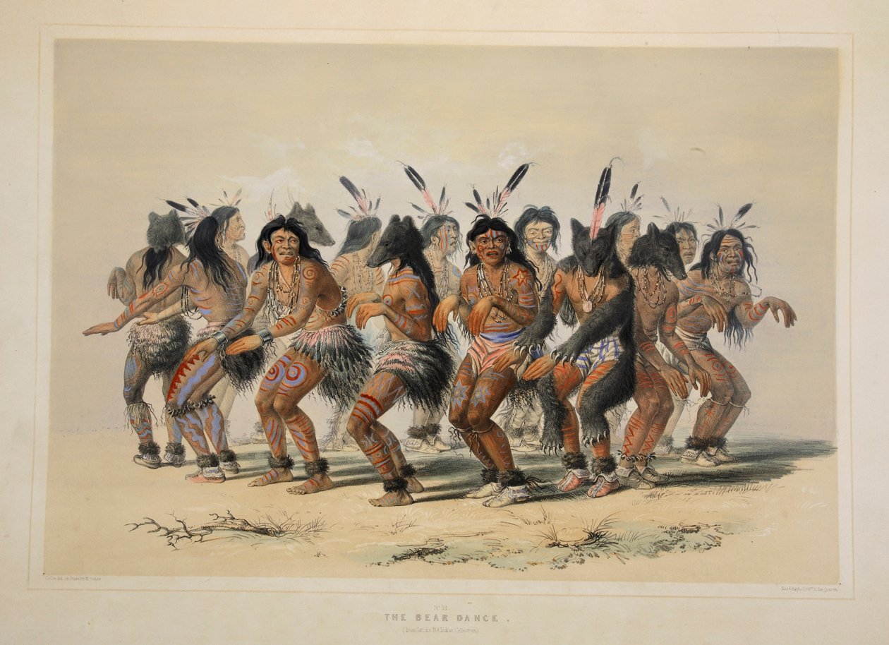 رقصة الدب ، حانة. 1845 طباعة حجرية ملونة. بواسطة جورج كاتلين