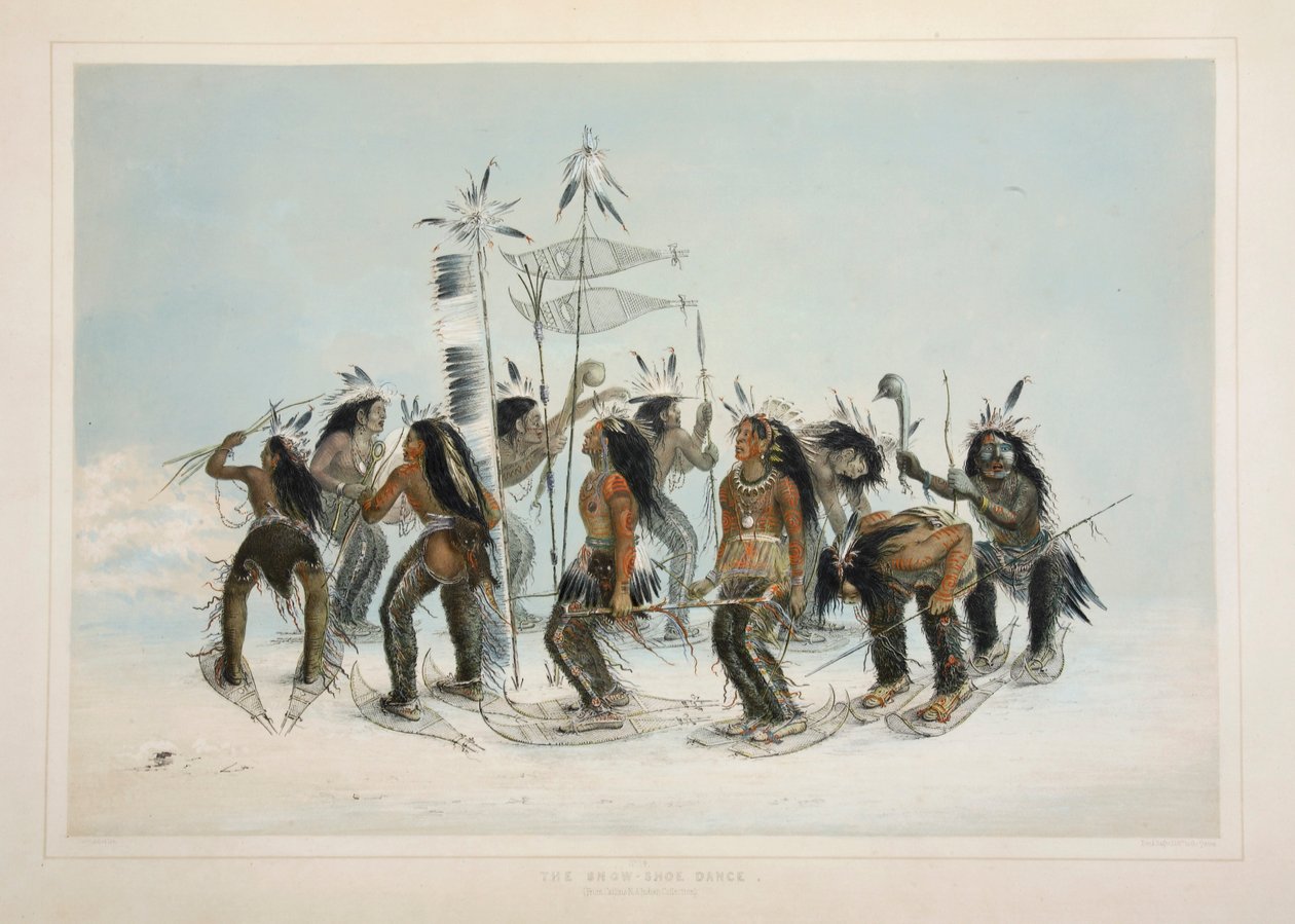 رقصة حذاء الثلج ، حانة. 1845 طباعة حجرية ملونة. بواسطة جورج كاتلين