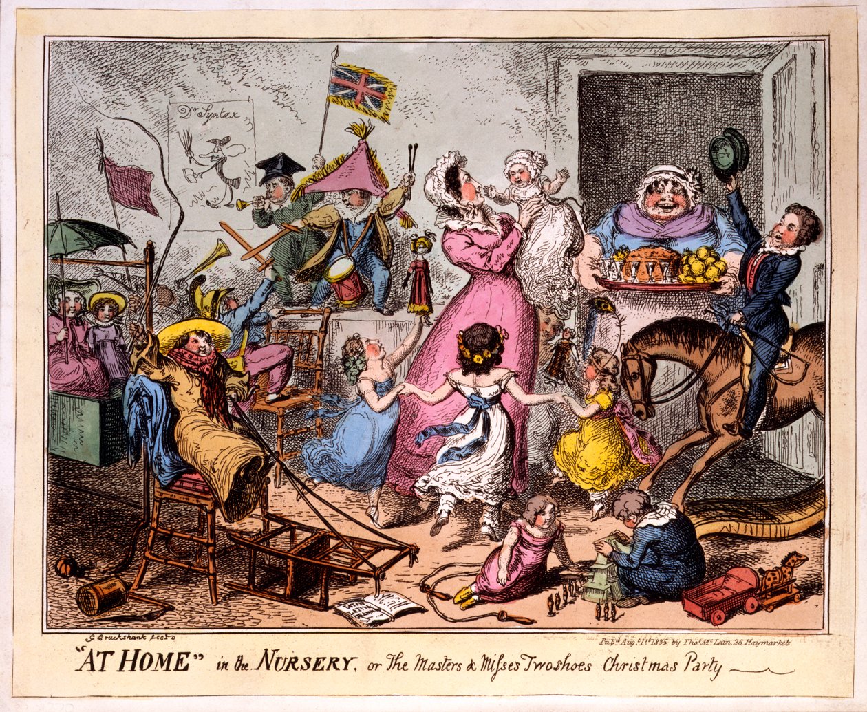 في المنزل في الحضانة ، أو The Masters and misses two shoes Christmas Party ، 1835 (النقش الملون) بواسطة جورج كروكشانك