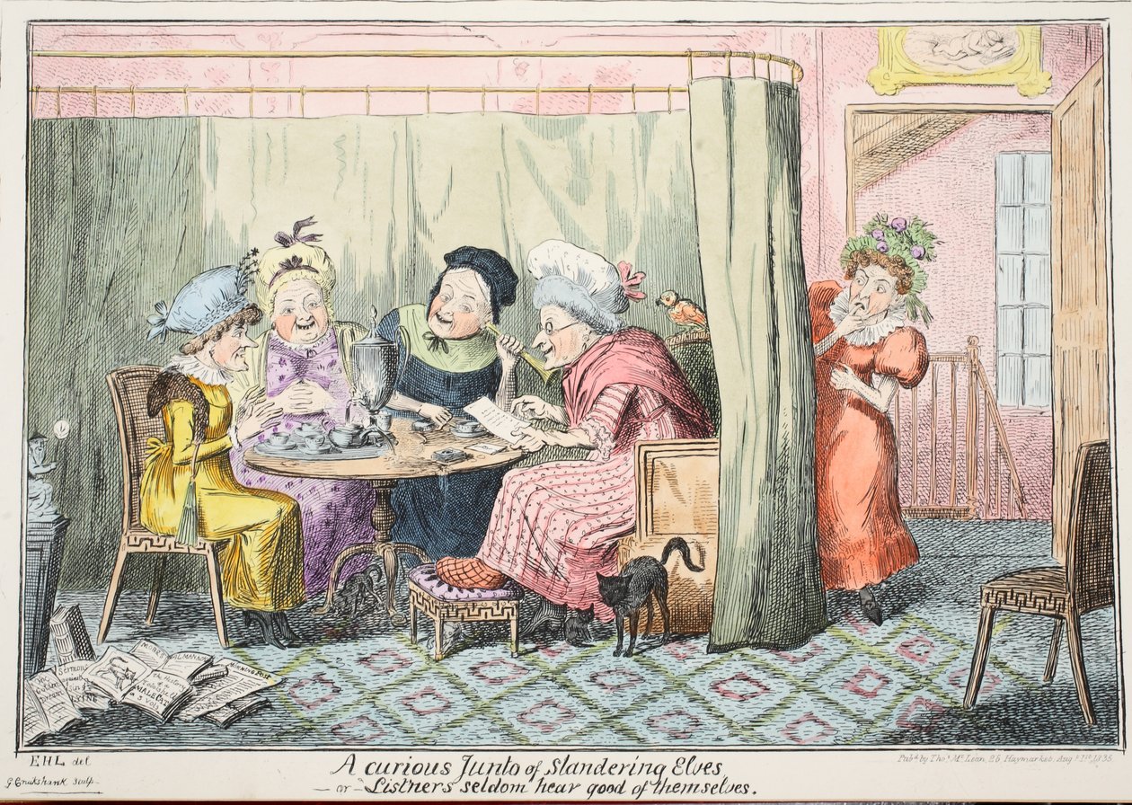 جونتو الغريب من افتراء الجان - أو "المستمعون نادراً ما يسمعون الخير لنفسهم" ، 1835 (نقش يدوي) بواسطة جورج كروكشانك