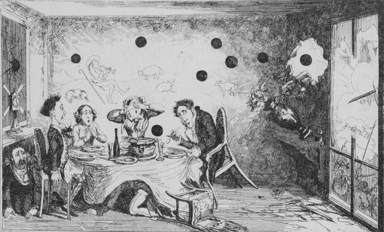 حفل عشاء إنجليزي متقطع في باريس ، c1849. بواسطة جورج كروكشانك