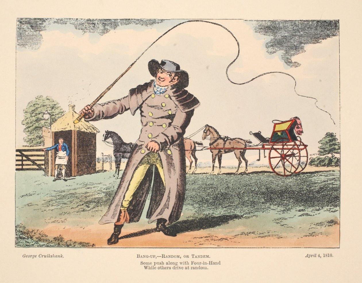 Bang-Up أو Random أو Tandem ، يدفع بعضها مع Four In Hand بينما يدفع البعض الآخر بشكل عشوائي ، 1810 (نقش ملون باليد) بواسطة جورج كروكشانك