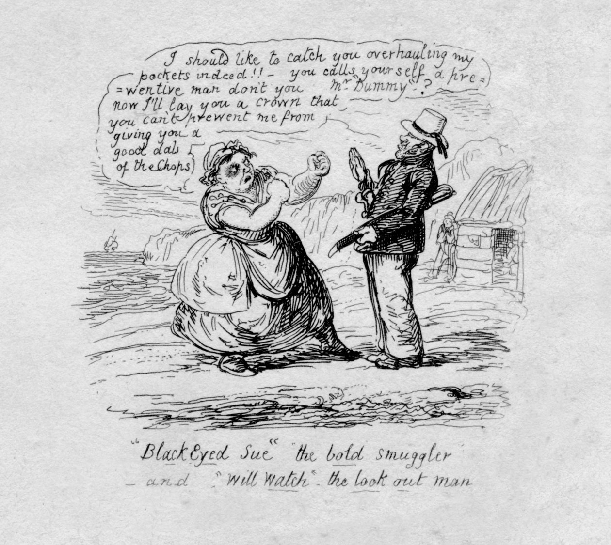 Black Eyed Sue المهرب الجريء وسيراقب رجل النظر ، 1829 بواسطة جورج كروكشانك
