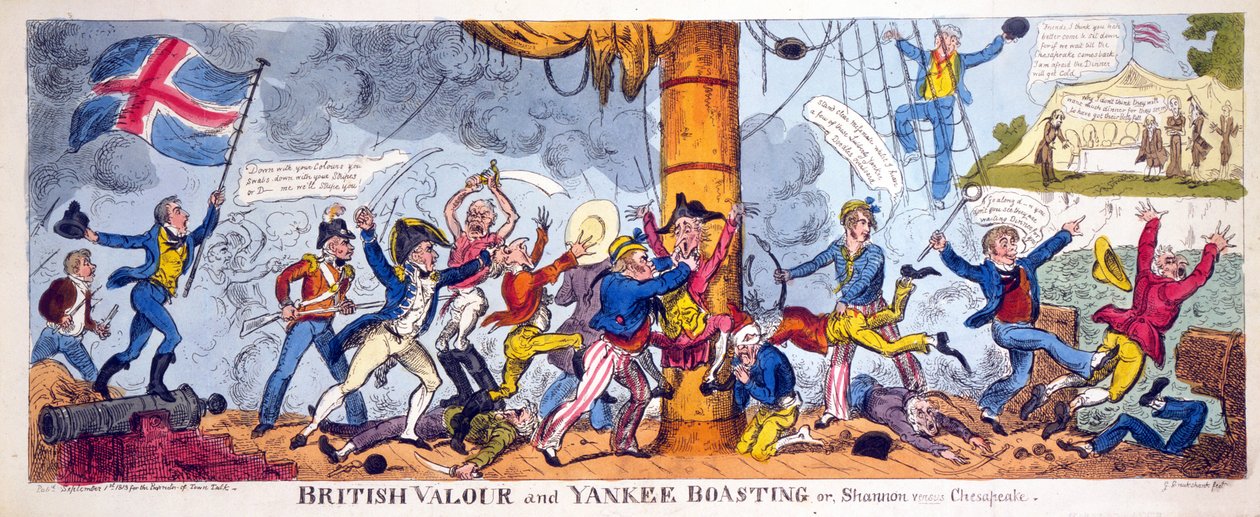 شركة Valor and Yankee البريطانية ، أو شانون مقابل Chesapeake ، حانة. 1813 (نقش يدوي) بواسطة جورج كروكشانك