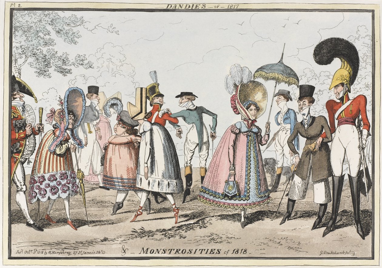 "Dandies of 1817 & Monstosities of 1818"، 1818 (النقش الملون) بواسطة جورج كروكشانك