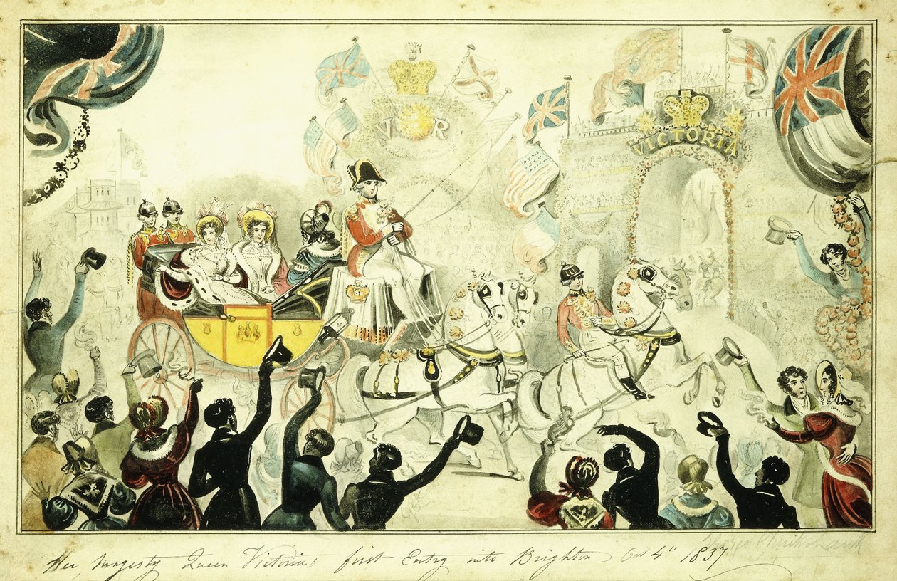 دخول جلالة الملكة فيكتوريا لأول مرة إلى برايتون في 4 أكتوبر 1837 ، 1837 بواسطة جورج كروكشانك