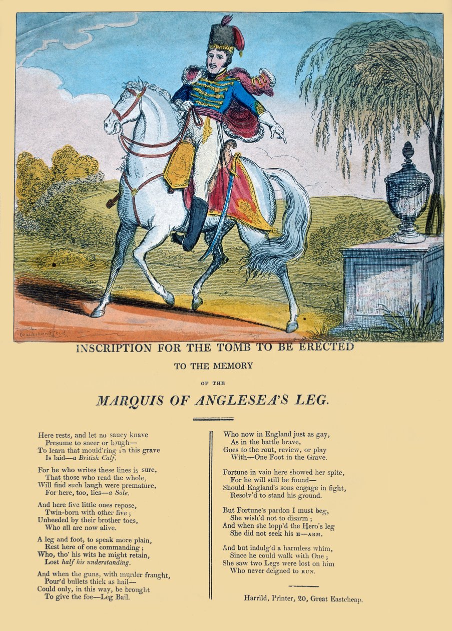 نقش لإقامة القبر في ذكرى ماركيز ساق أنجلسي ، نشره R. Harrild ، c.1815 بواسطة جورج كروكشانك