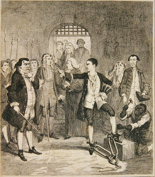قطع مكاوي جاك شيبارد في Stone Hall في Newgate ، رسم توضيحي من `` Jack Sheppard: A Romance '' بقلم William Harrison Ainsworth ، نُشر عام 1839 (حفر) بواسطة جورج كروكشانك