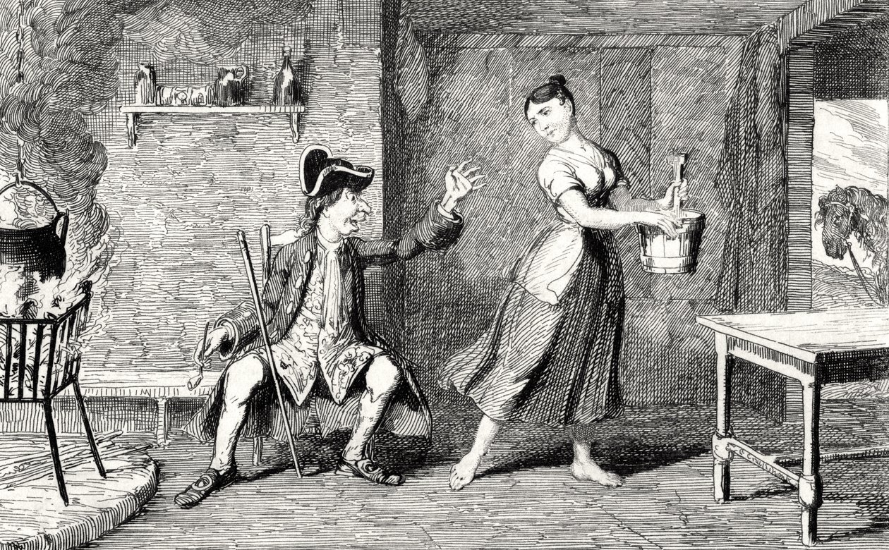 جيني دينز في منزل والدها ، صورة توضيحية من "قلب ميدلوثيان" بقلم السير والتر سكوت (1771-1832) نشرت عام 1843 بواسطة جورج كروكشانك