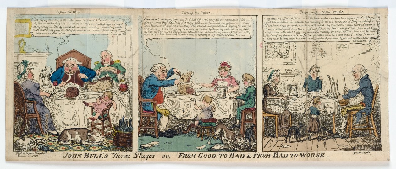 مراحل جون بول الثلاث ، أو ، من Good to Bad und From Bad to Worse ، 1815 (النقش اليدوي) بواسطة جورج كروكشانك