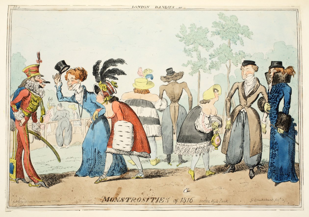 Dandies أو Monstosities من عام 1815 ، هايد بارك ، حانة. 1835 (نقش يدوي) بواسطة جورج كروكشانك