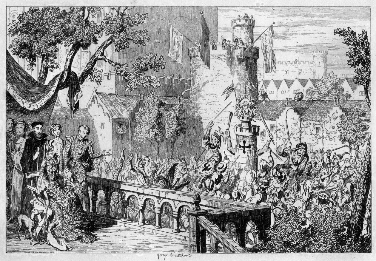 قناع في حديقة قصر برج لندن ، 1840. بواسطة جورج كروكشانك