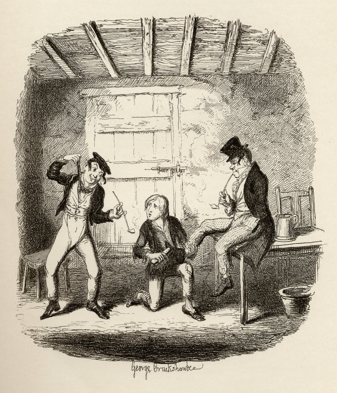 يشرح Master Bates تقنية فنية ، من "مغامرات Oliver Twist" بقلم تشارلز ديكنز (1812-70) 1838 ، نشرها Chapman und Hall ، 1901 بواسطة جورج كروكشانك