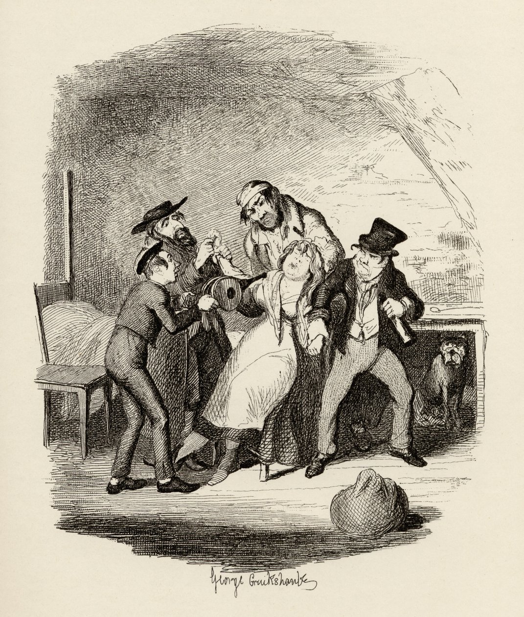 السيد فاجين وتلميذه يتعافى من نانسي ، من "مغامرات أوليفر تويست" بقلم تشارلز ديكنز (1812-70) 1838 ، نشره تشابمان أوند هول ، 1901 بواسطة جورج كروكشانك